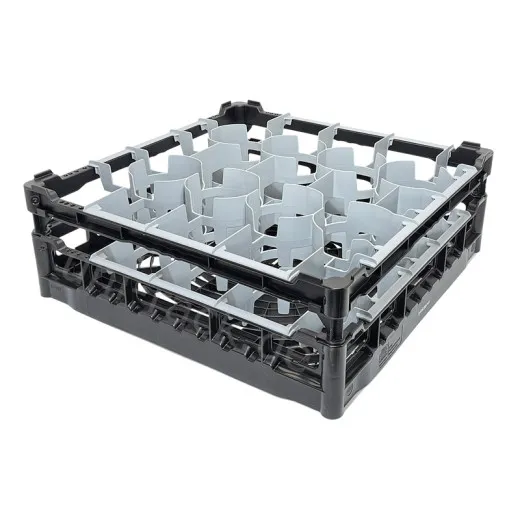 FriesRack Glserkorb 50x50 cm - Typ K-20 - stabiles, schwarzes Glserrack fr 20 Glser mit schwarzem Toprahmen. Ideal fr sicheren Glastransport, Splen und Einsatz in Catering, Hotel und Messegastronomie.