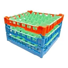 FriesRack Glserkorb 50x50 cm IMH3-6x6 - stabiler blauer Korb mit orangefarbenem Toprahmen fr sicheren Glastransport, perfekt fr Gastronomie, Hotel und Catering.